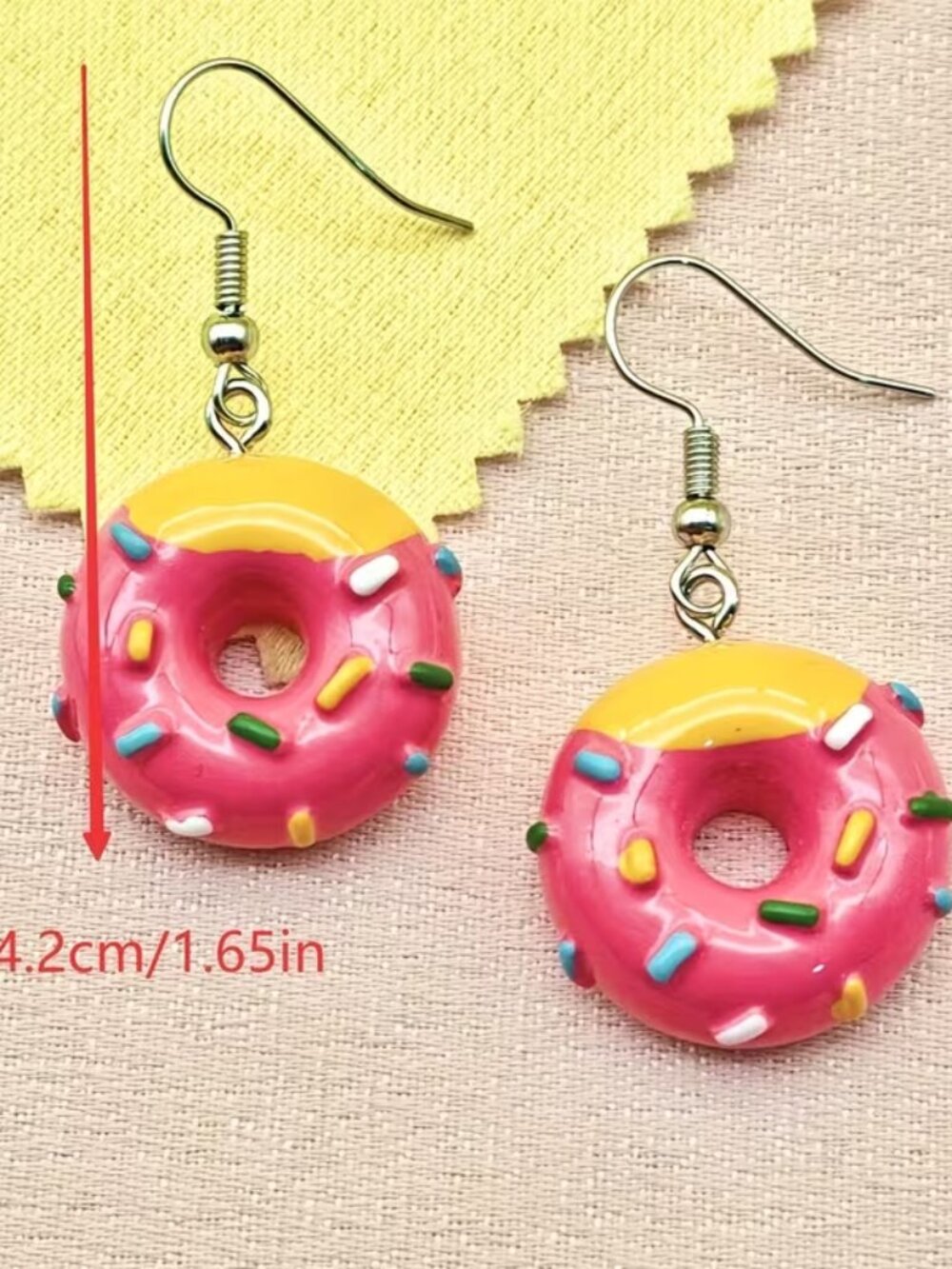 Pink Donut Earrings 🍩 Cute Sprinkle Dangle Kawaii Dessert Jewelry - Picture 5 of 5